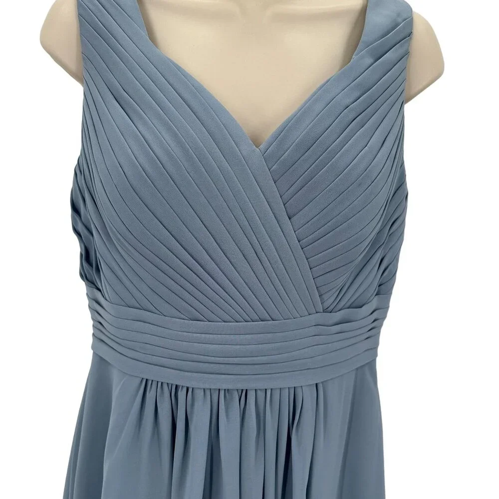 Babaroni Womens Dusty Blue Formal Pleated V Neck & Back Brides Maid Dress US 6 - Picture 4 of 10